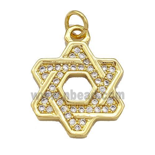 Copper David Star Pendant Micro Pave Zirconia Gold Plated