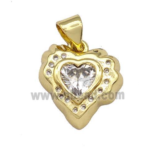 Copper Heart Pendant Micro Pave Zirconia Gold Plated