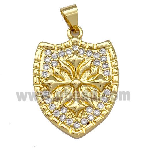 Copper Shield Pendant Micro Pave Zirconia Gold Plated