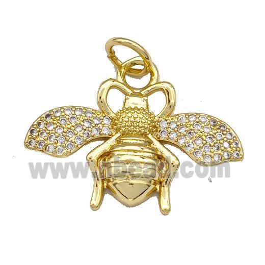 Copper Honeybee Pendant Micro Paved Zirconia Gold Plated