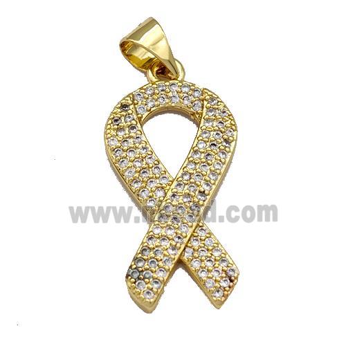 Awarenness Ribbons Copper Knot Pendant Micro Pave Zirconia Gold Plated