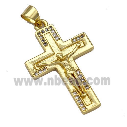 Jesus Charms Copper Crucifix Cross Pendant Mirco Pave Zirconia Gold Plated