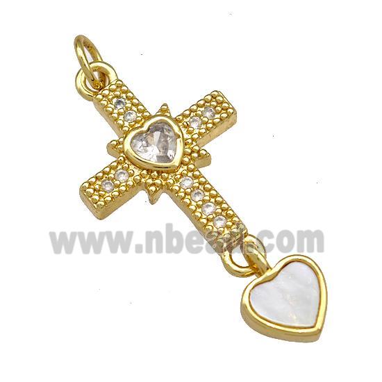 Copper Cross Pendant Pave Shell Zircon 18K Gold pLated