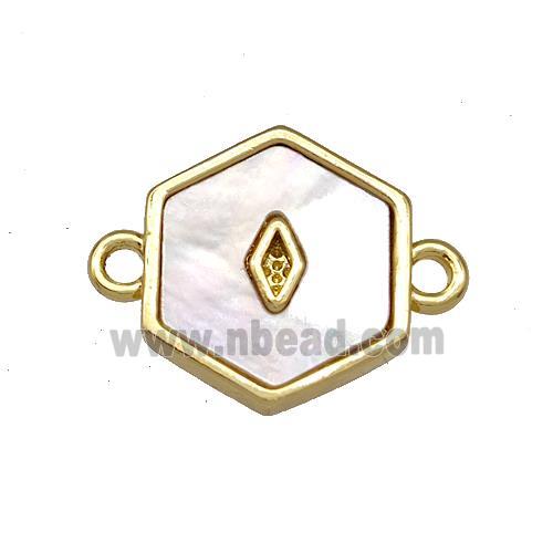 Copper Hexagon Connector Pave Shell 18K Gold Plated