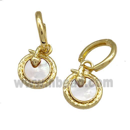 Copper Snake Hoop Earrings Pave Shell 18K Gold Plated