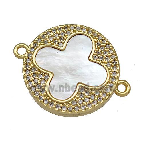 Copper Clover Connector Pave Shell Zirconia 18K Gold Plated