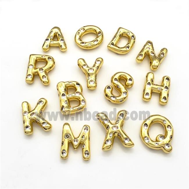 Copper Letter Pendant Micro Pave Zirconia Mixed Alphabet Gold Plated