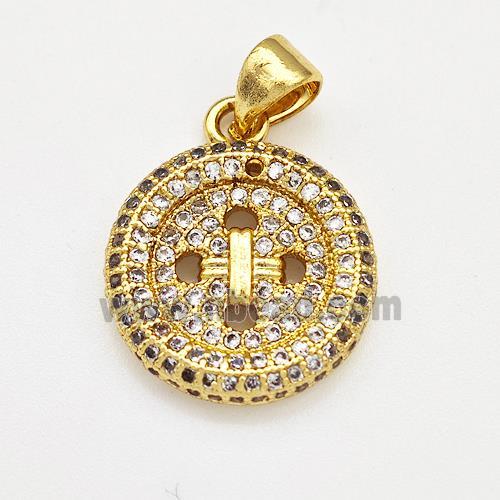 Copper Circle Pendant Pave Zircon Gold Plated