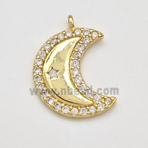 Copper Moon Charms Pendant Pave Zirconia Gold Plated