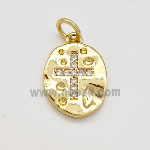 Copper Slice Pendant Pave Zircon Cross Gold Plated