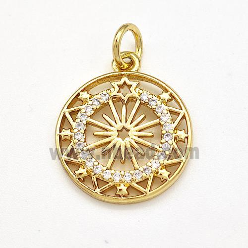 Copper Sun Pendant Pave Zircon Gold Plated