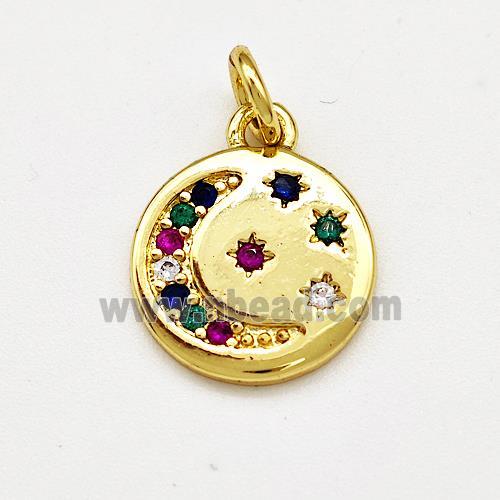 Copper Moon Pendant Micro Zirconia Star Gold Plated