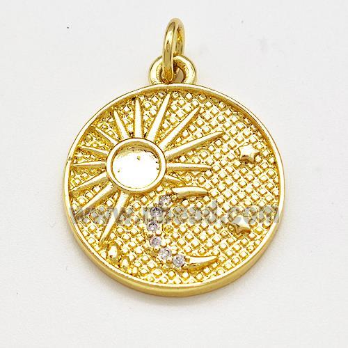 Copper Sun Moon Pendant Pave Zircon Gold Plated