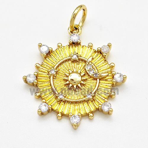 Copper Sun Moon Pendant Pave Zirconia Gold Plated