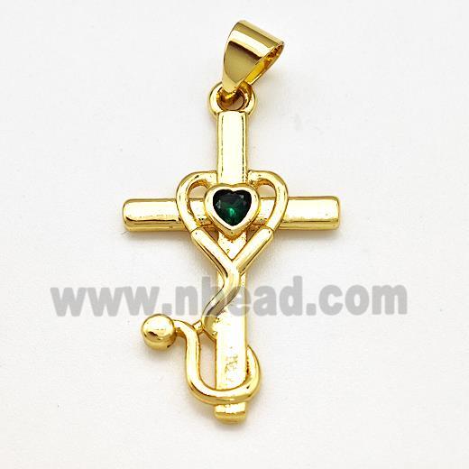 Copper Cross Pendant Pave Zircon Gold Plated