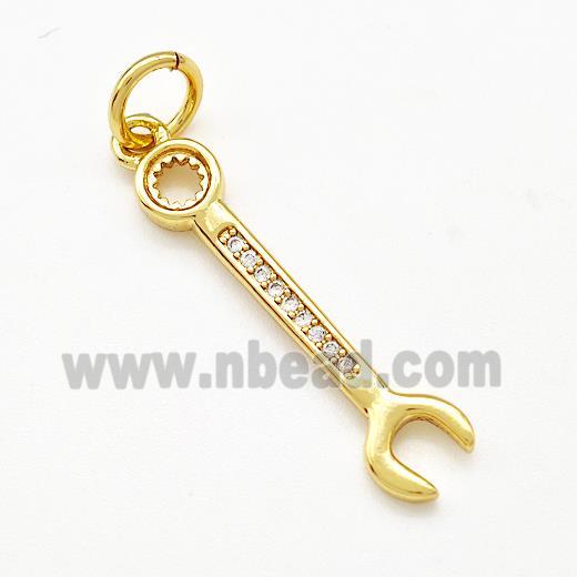 Spanner Charms Copper Pendant Pave Zircon Gold Plated