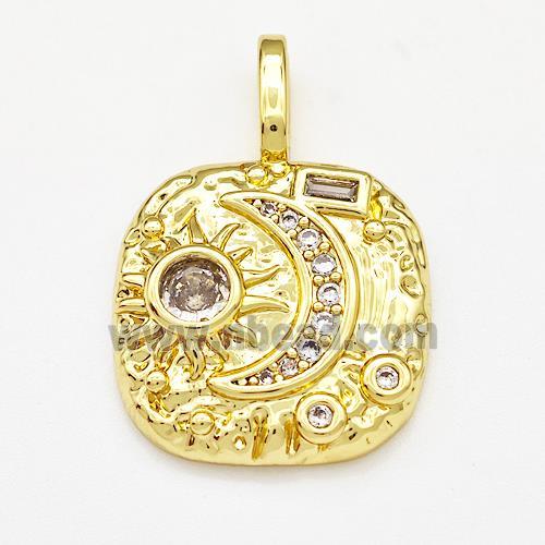 Copper Moon Sun Pendant Micro Pave Zirconia Gold Plated