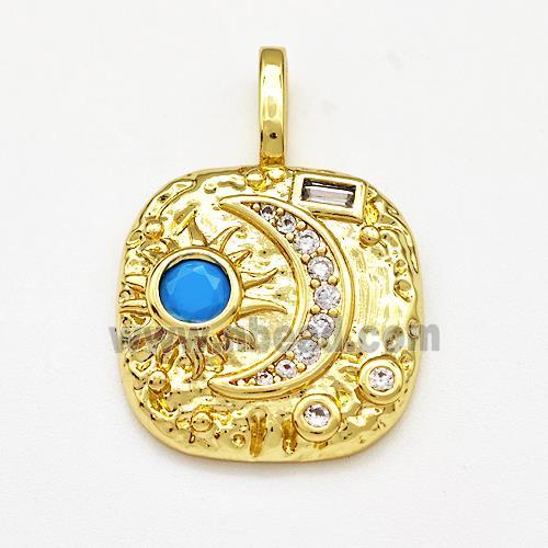 Copper Moon Sun Pendant Micro Pave Zirconia Gold Plated