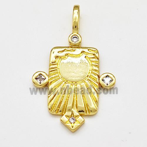 Copper Sun Pendant Pave Zircon Rectangle Gold Plated