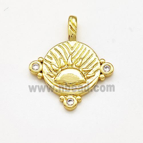 Copper Sun Pendant Pave Zircon Gold Plated