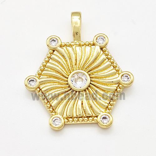 Copper Sun Pendant Pave Zircon Gold Plated