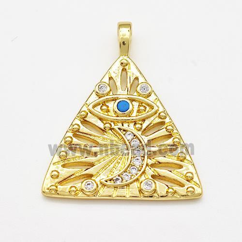 Copper Trangle Pendant Pave Zircon Moon Eye Gold Plated