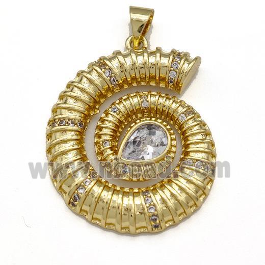 Nautilus Shell Charms Copper Conch Pendant Pave Zirconia Gold Plated