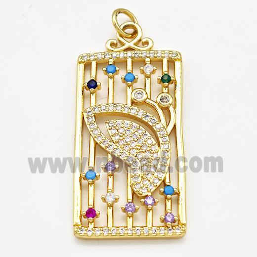 Copper Rectangle Pendant Pave Zircon Gold Plated