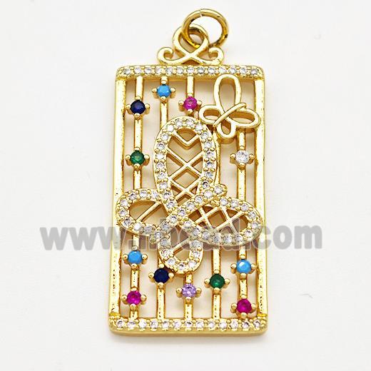 Copper Rectangle Pendant Pave Zircon Butterfly Gold Plated