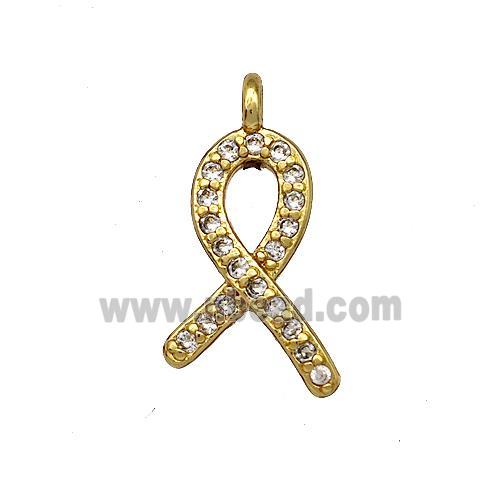 Awareness Ribbon Charms Copper Pendant Micro Pave Zirconia Gold Plated