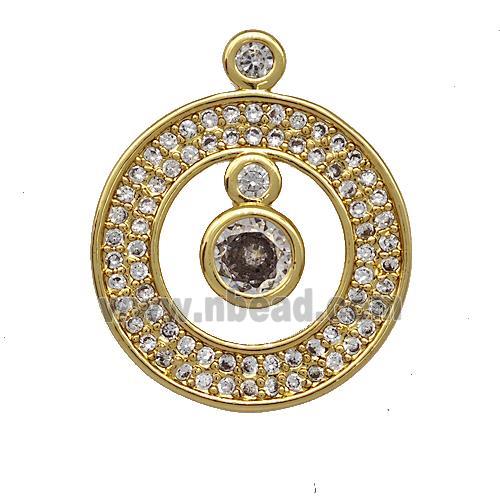 Copper Circle Pendant Pave Zircon Gold Plated