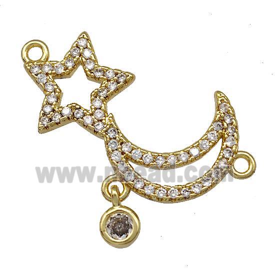 Copper Moon Star Pendant Pave Zircon Gold Plated