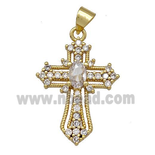 Copper Cross Pendant Micro Pave Zirconia Gold Plated