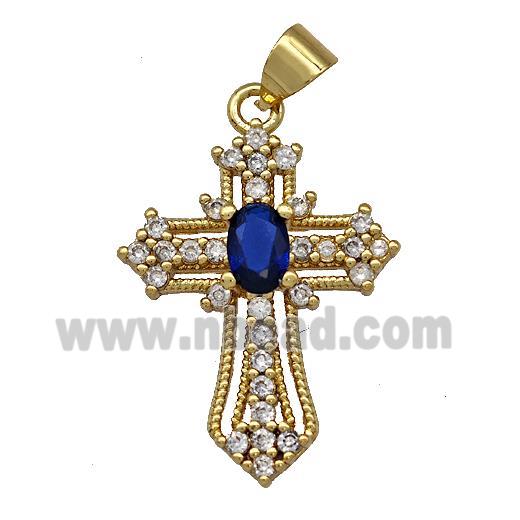 Copper Cross Pendant Micro Pave Zirconia Gold Plated