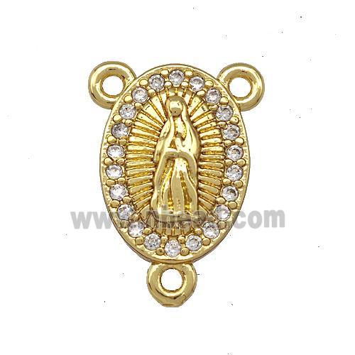 Virgin Mary Charms Copper Oval Pendant Pave Zircon 3loops Gold Plated