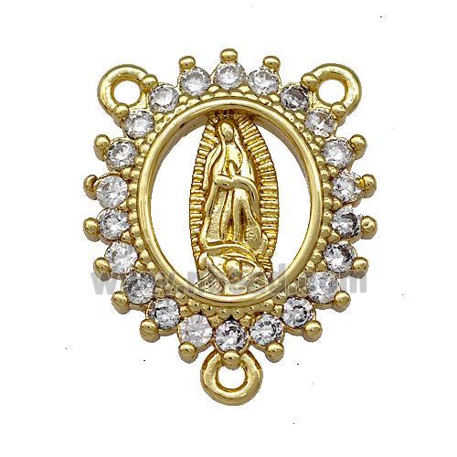 Virgin Mary Charms Copper Oval Pendant Pave Zircon 3loops Gold Plated