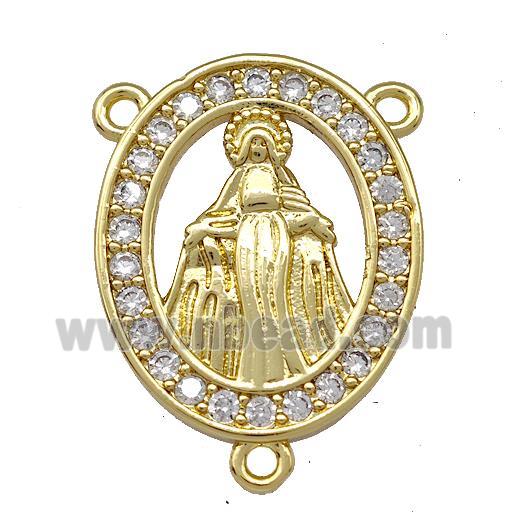 Virgin Mary Charms Copper Oval Pendant Pave Zircon 3loops Gold Plated