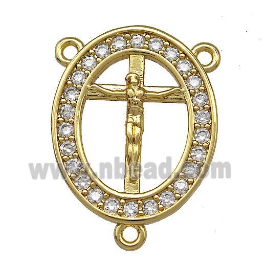 Jesus Charms Copper Oval Crucifix Cross Pendant Pave Zircon 3loops Gold Plated