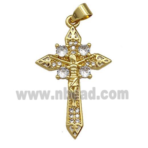 Jesus Charms Copper Crucifix Cross Pendant Pave Zircon Gold Plated