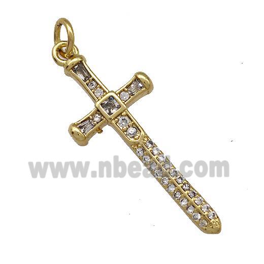 Copper Sword Pendant Pave Zircon Gold Plated