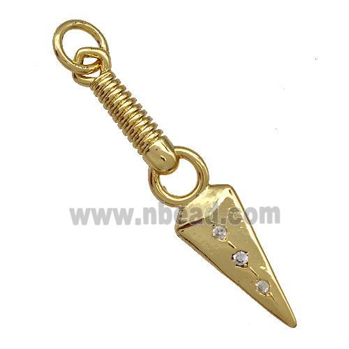 Copper Dagger Pendant Pave Zircon Gold Plated