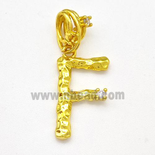 Copper Letter-F Pendant Pave Zircon Gold Plated