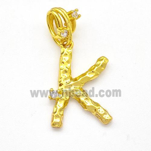 Copper Letter-K Pendant Pave Zircon Gold Plated