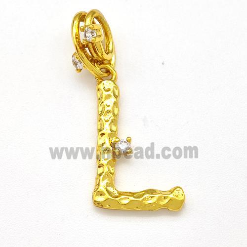 Copper Letter-L Pendant Pave Zircon Gold Plated