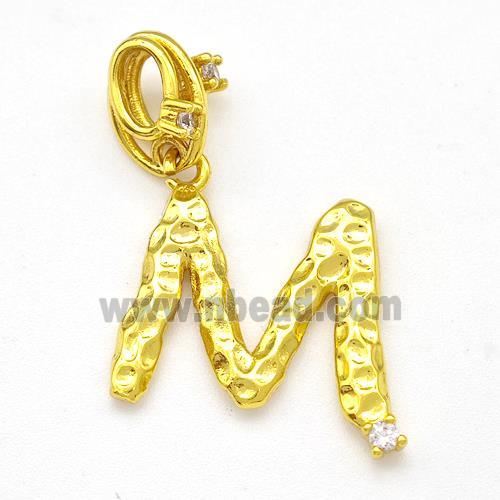 Copper Letter-M Pendant Pave Zircon Gold Plated