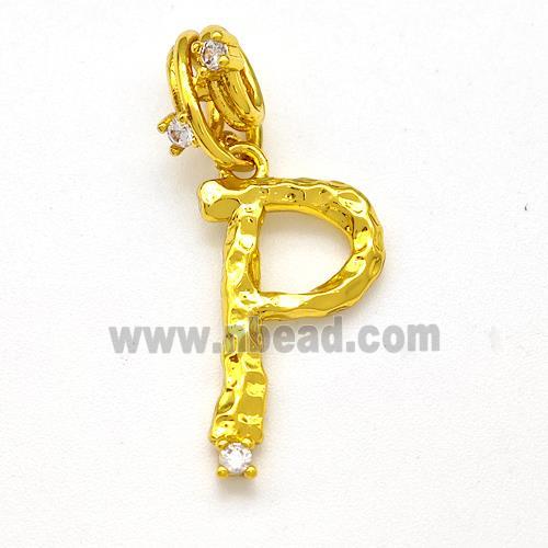 Copper Letter-P Pendant Pave Zircon Gold Plated