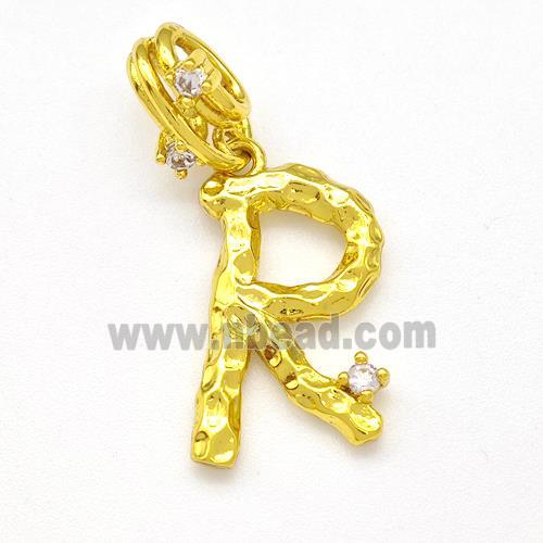 Copper Letter-R Pendant Pave Zircon Gold Plated