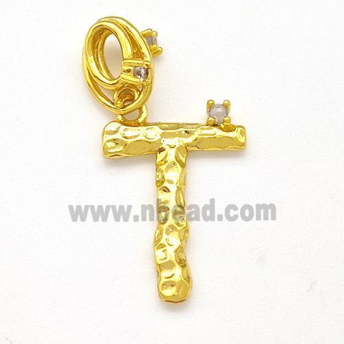 Copper Letter-T Pendant Pave Zircon Gold Plated