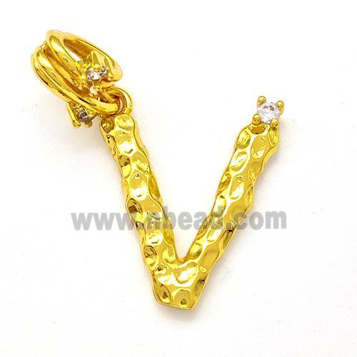 Copper Letter-V Pendant Pave Zircon Gold Plated