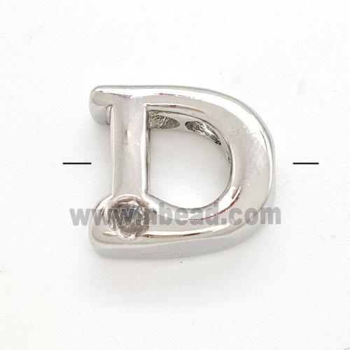 Copper Letter-D Beads Pave Zircon Platinum Plated